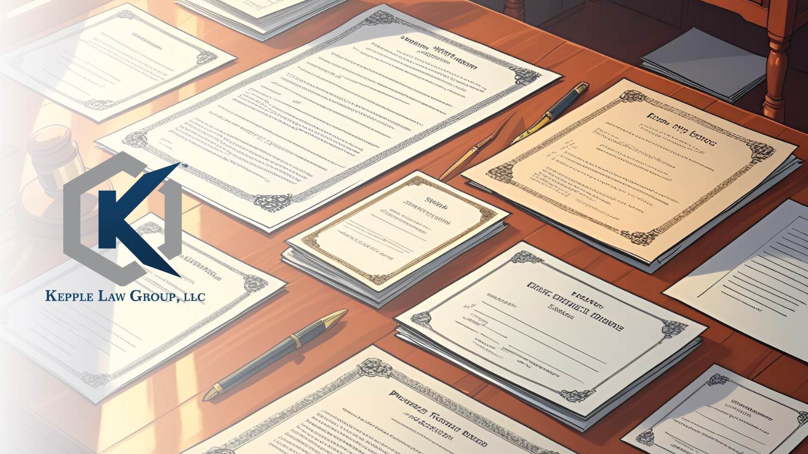 Probate documents laid out on a Peoria, IL desk.